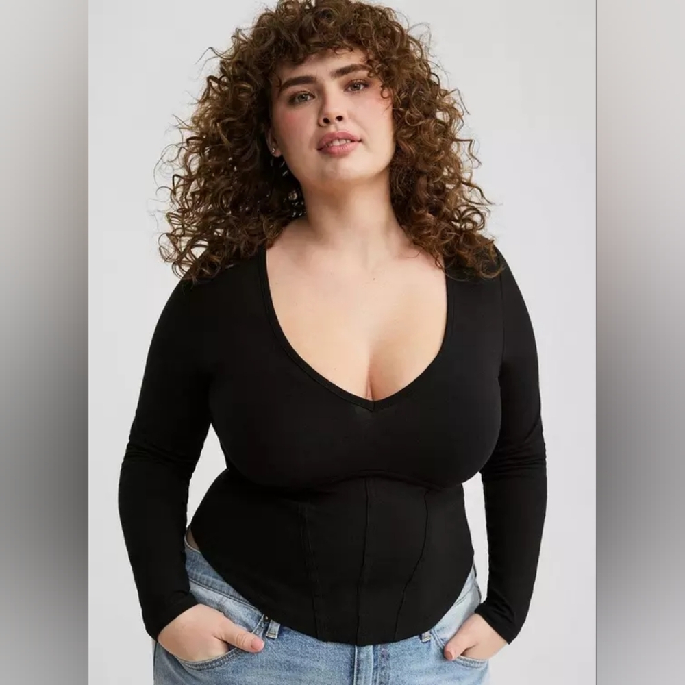 NWT Torrid Foxy V-Neck Corset Top In Deep Black